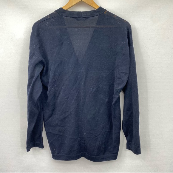 Donna Mizar Navy Blue Perforated Cardigan Sweater - Picture 2 of 8
